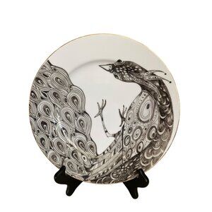 Anthropologie Peacock 10" Dinner Plate With Gold Trim Made in Japan Pre-owned